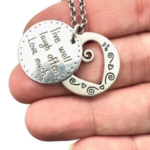Brighton Womens Necklace Silver Live Well Love Much Pendant 16 - 18 In Necklace